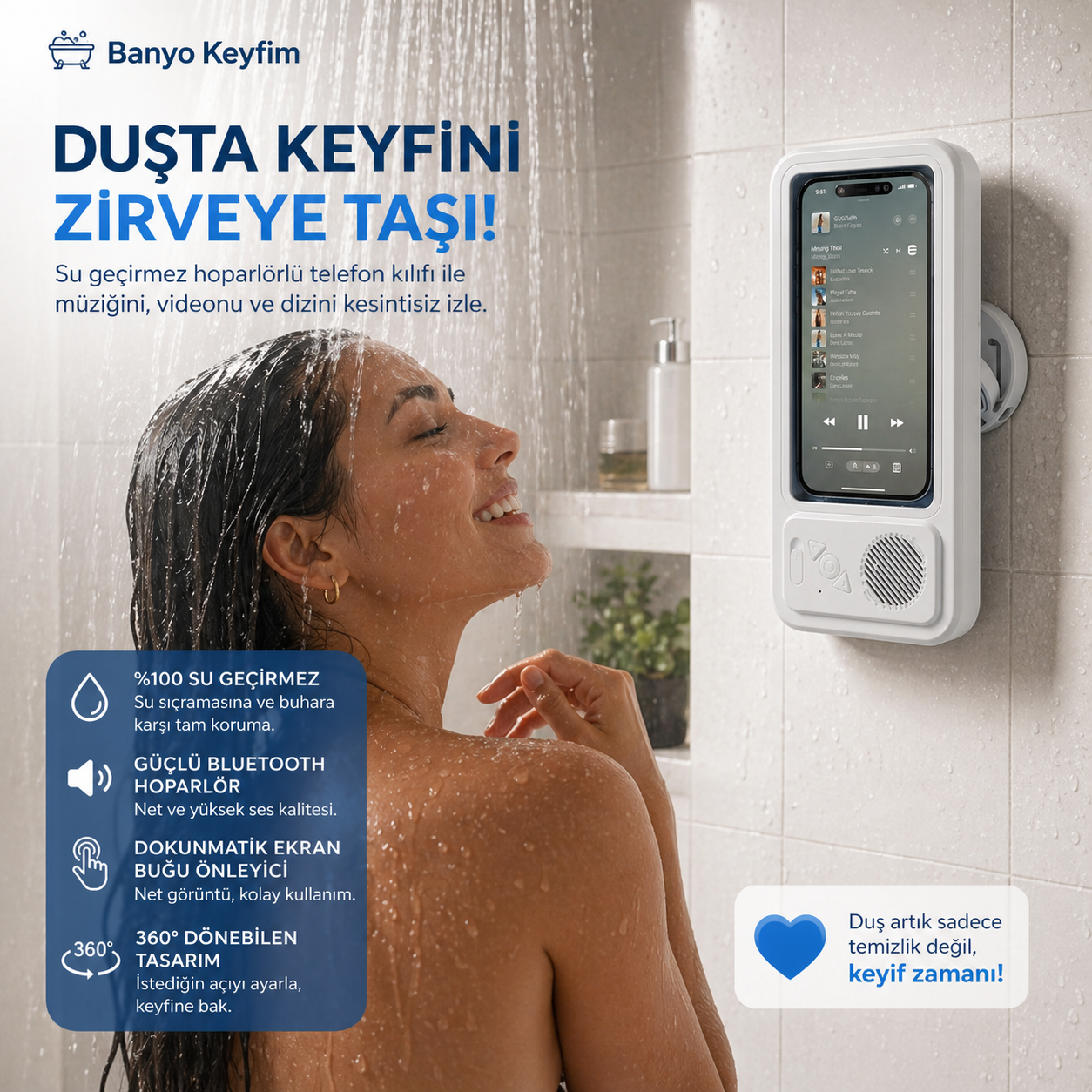 Su Geçirmez Bluetooth Duş Telefon Kutusu