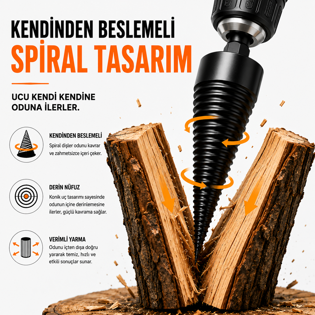 YARMATİK™ Matkap Uyumlu Odun Yarma Ucu