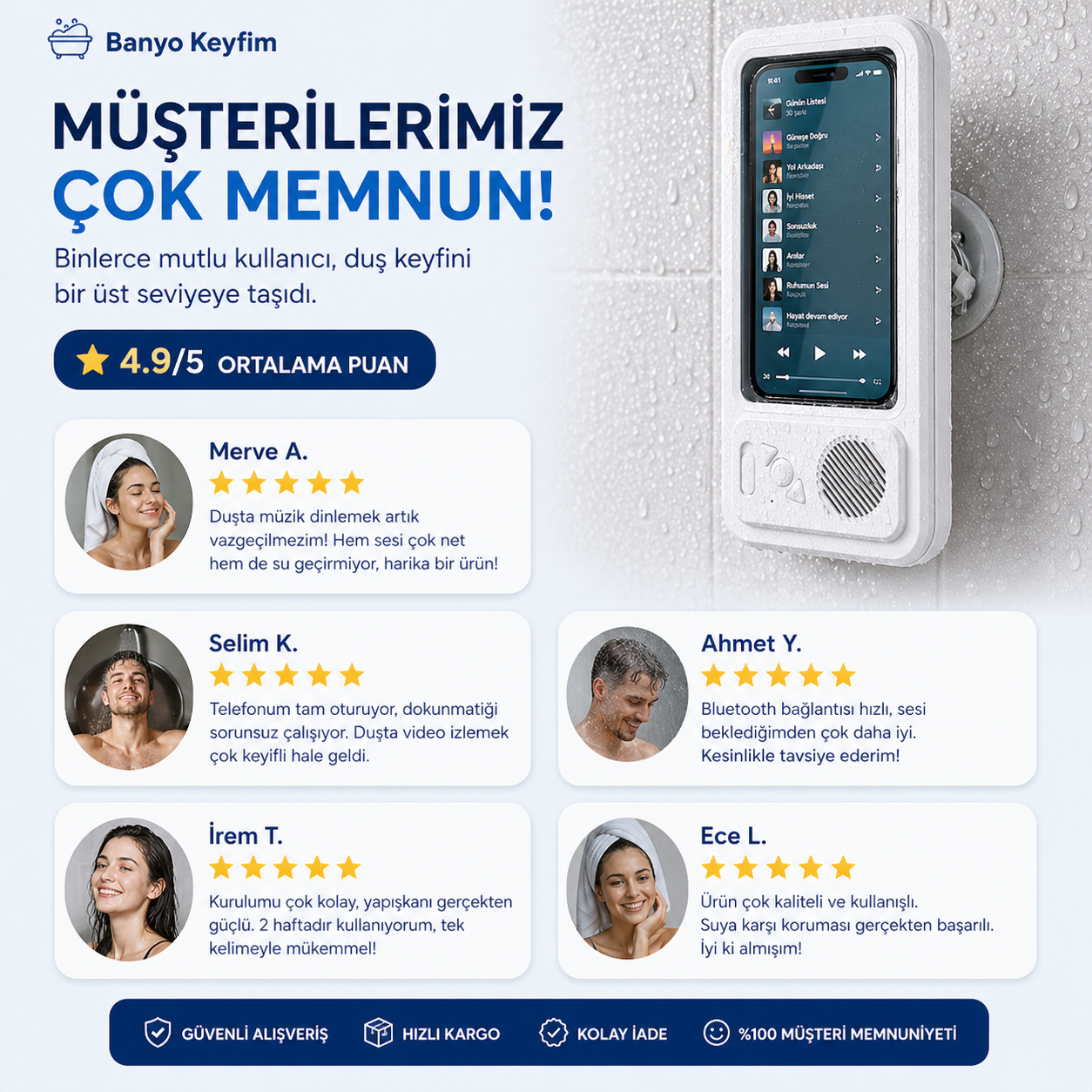 Su Geçirmez Bluetooth Duş Telefon Kutusu